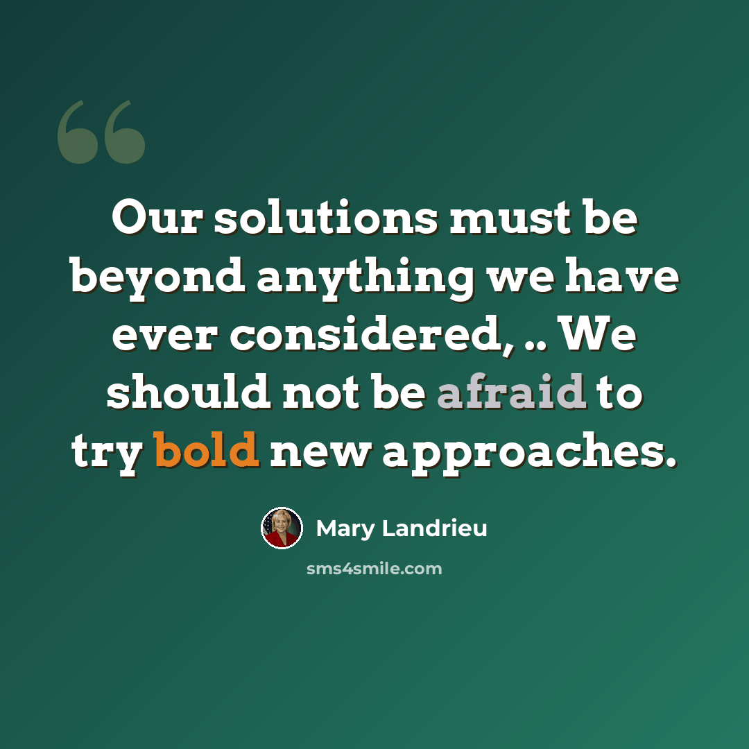 “Our solutions must be beyond anything we have ever considered, .. We should not be afraid to try bold new approaches.” quote by Mary Landrieu