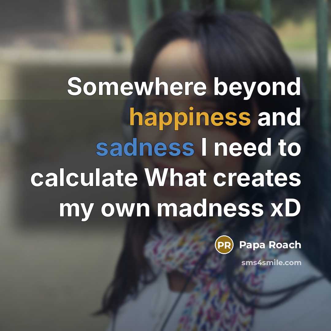 “Somewhere beyond happiness and sadness I need to calculate What creates my own madness xD” quote by Papa Roach