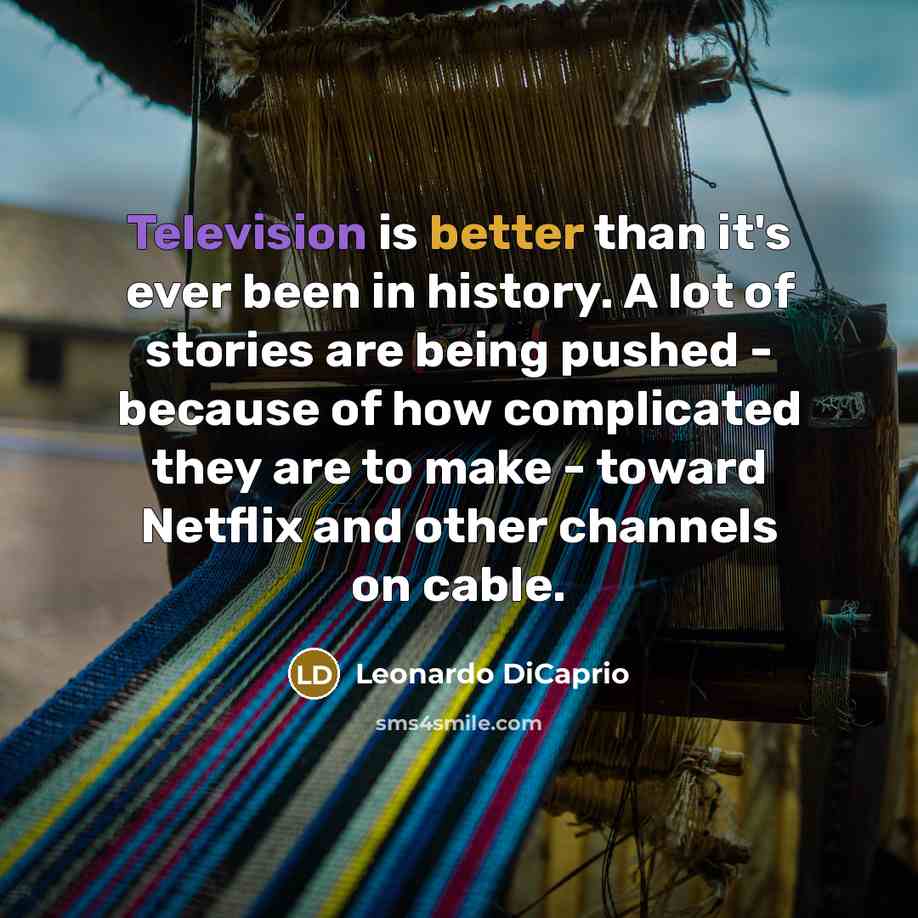 “Television is better than it's ever been in history. A lot of stories are being pushed - because of how complicated they are to make - toward Netflix and other channels on cable.” quote by Leonardo DiCaprio