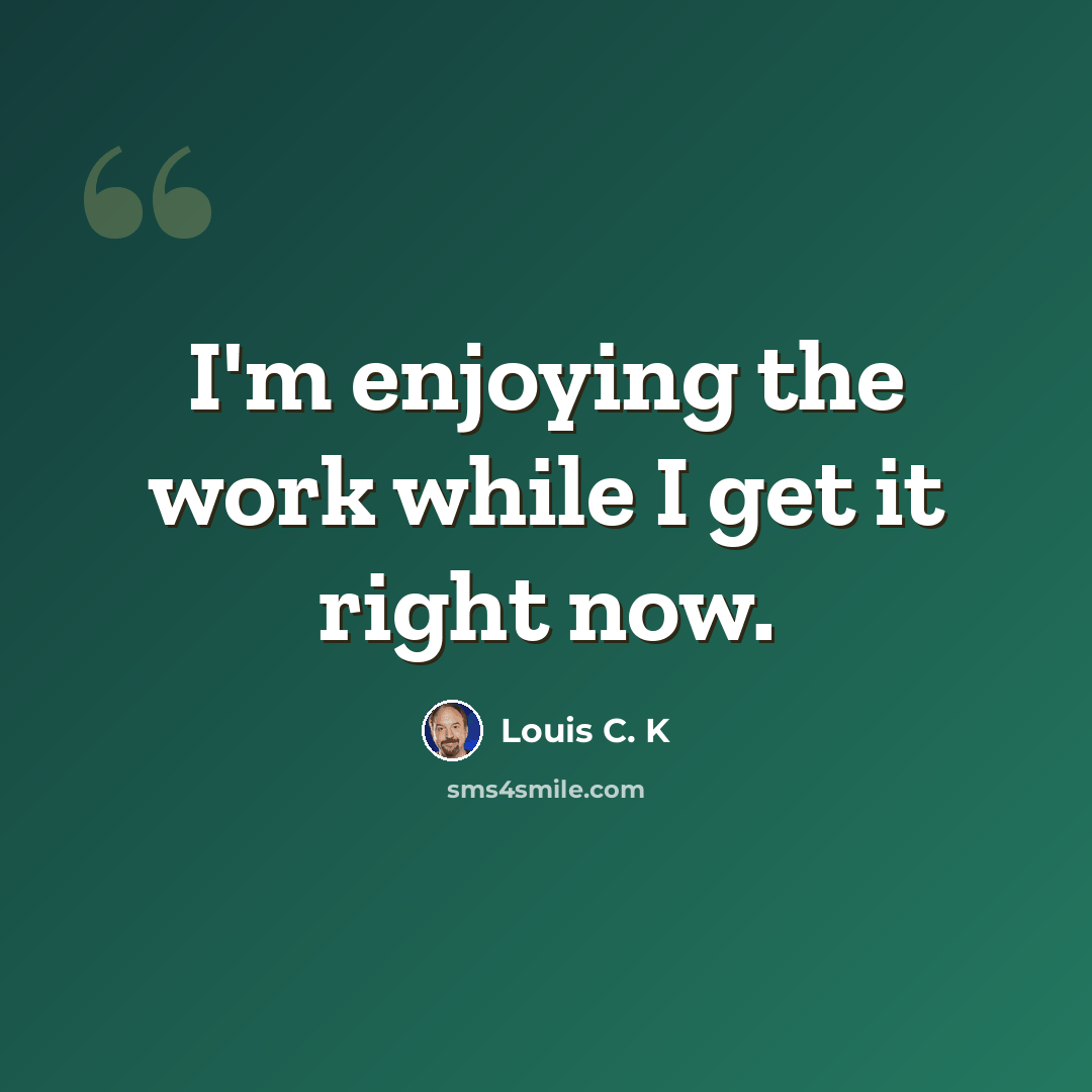 “I'm enjoying the work while I get it right now.” quote by Louis C. K