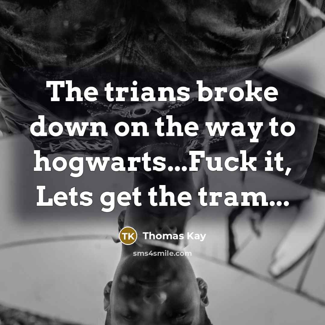 “The trians broke down on the way to hogwarts...Fuck it, Lets get the tram...” quote by Thomas Kay