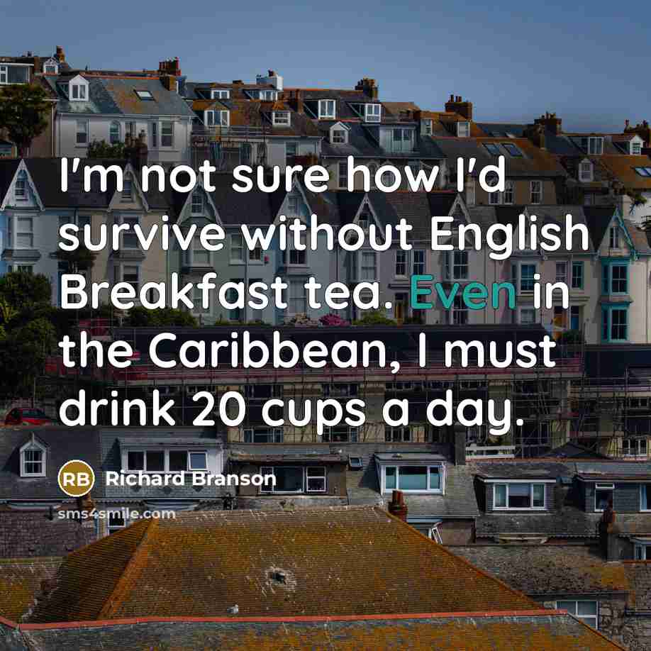“I'm not sure how I'd survive without English Breakfast tea. Even in the Caribbean, I must drink 20 cups a day.” quote by Richard Branson