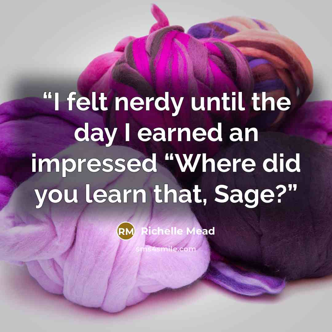“I felt nerdy until the day I earned an impressed “Where did you learn that, Sage?” quote by Richelle Mead
