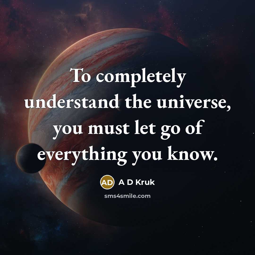 “To completely understand the universe, you must let go of everything you know.” quote by A D Kruk