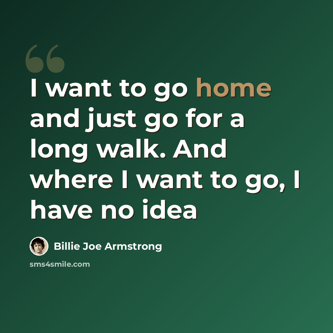 “I want to go home and just go for a long walk. And where I want to go, I have no idea” quote by Billie Joe Armstrong