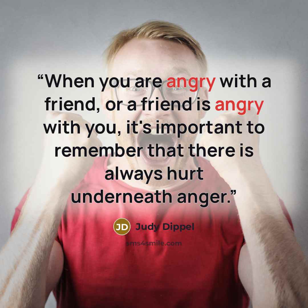 “When you are angry with a friend, or a friend is angry with you, it's important to remember that there is always hurt underneath anger.” quote by Judy Dippel