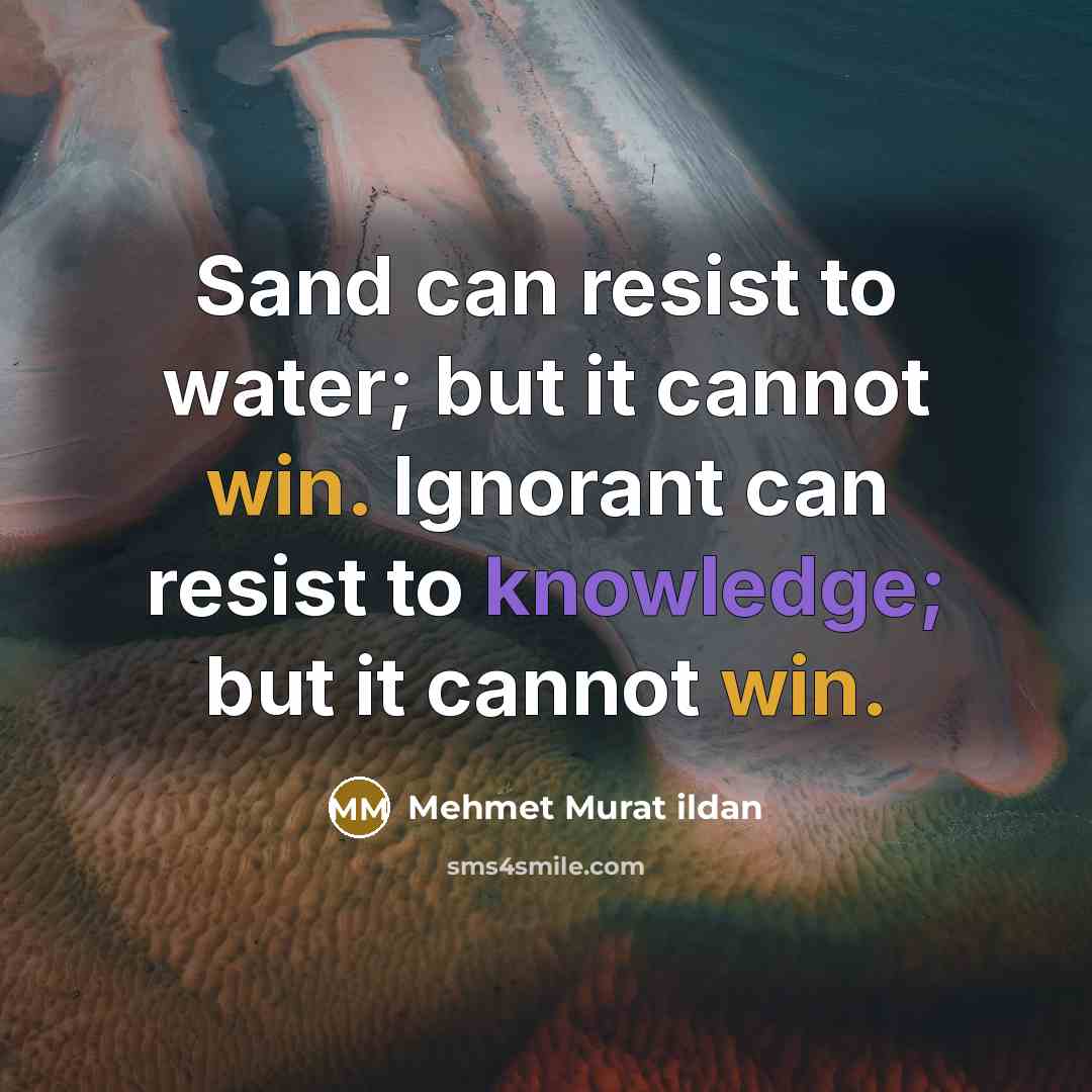“Sand can resist to water; but it cannot win. Ignorant can resist to knowledge; but it cannot win.” quote by Mehmet Murat Ildan