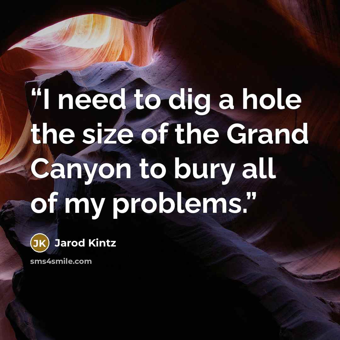 “I need to dig a hole the size of the Grand Canyon to bury all of my problems.” quote by Jarod Kintz