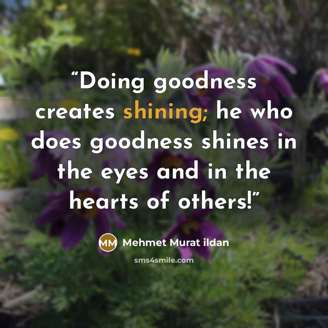 “Doing goodness creates shining; he who does goodness shines in the eyes and in the hearts of others!” quote by Mehmet Murat ildan