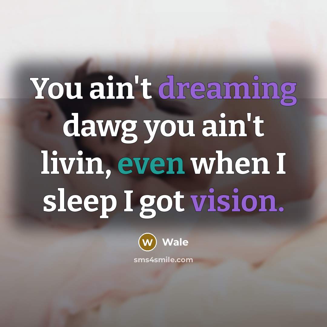 “You ain't dreaming dawg you ain't livin, even when I sleep I got vision.” quote by Wale