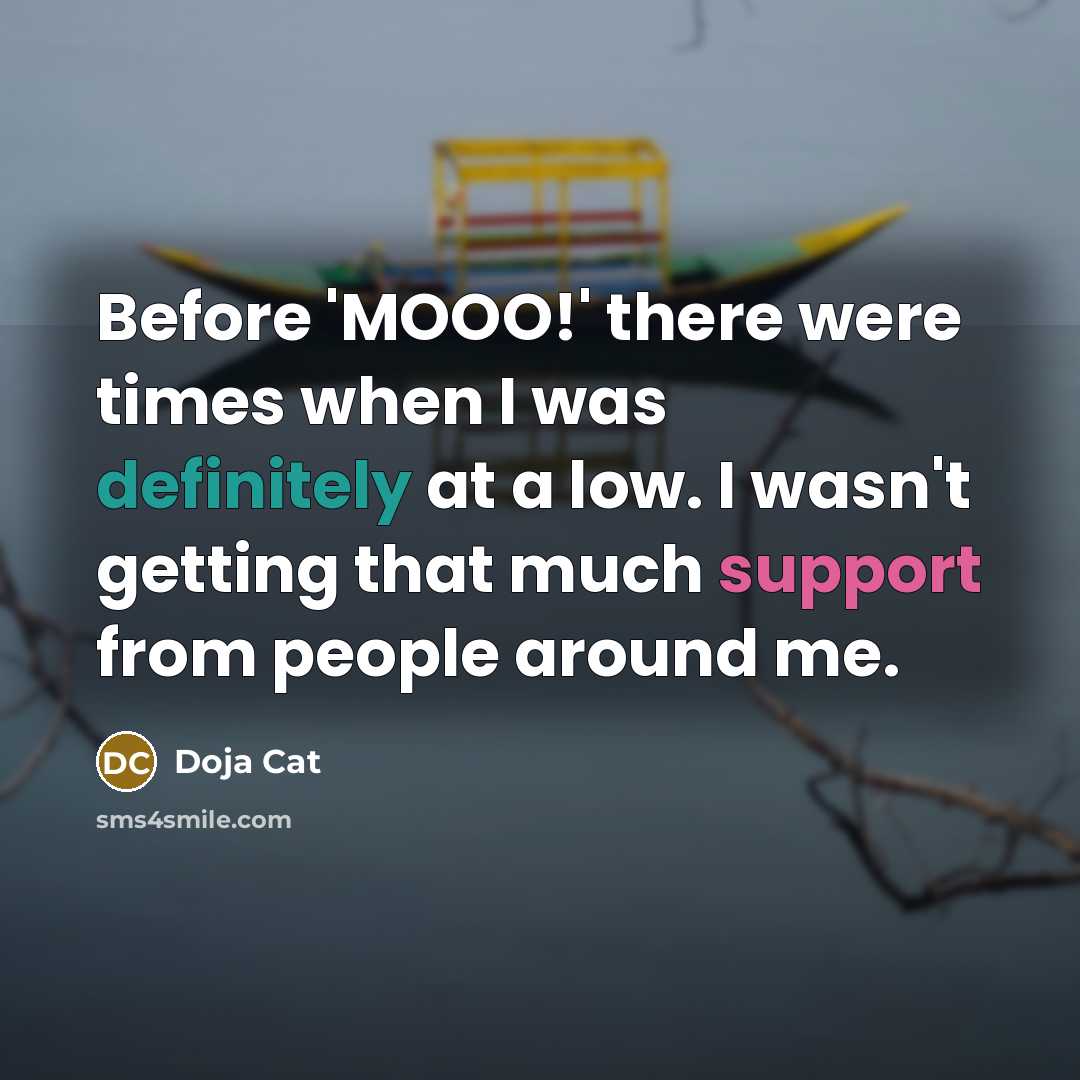 “Before 'MOOO!' there were times when I was definitely at a low. I wasn't getting that much support from people around me.” quote by Doja Cat