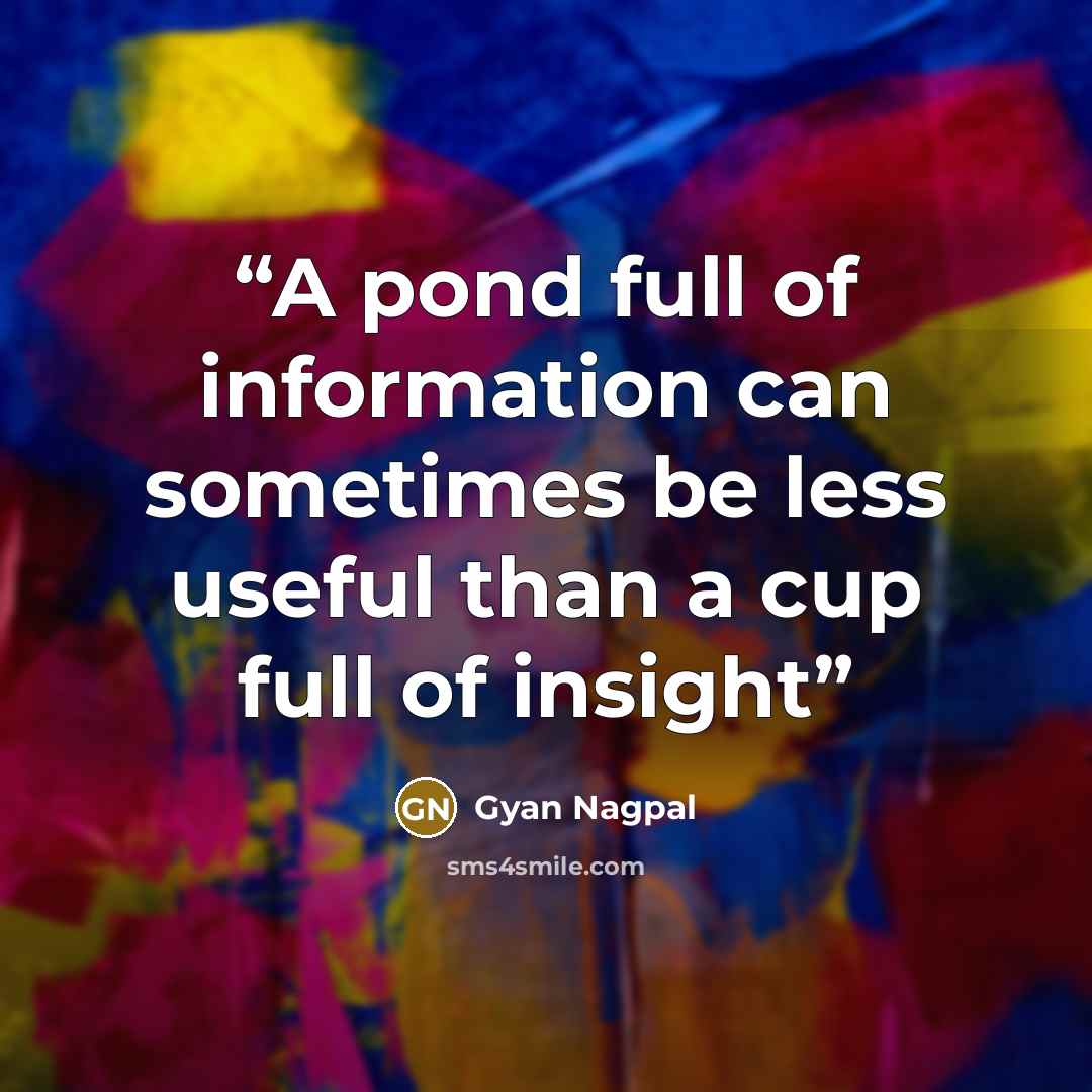 “A pond full of information can sometimes be less useful than a cup full of insight” quote by Gyan Nagpal