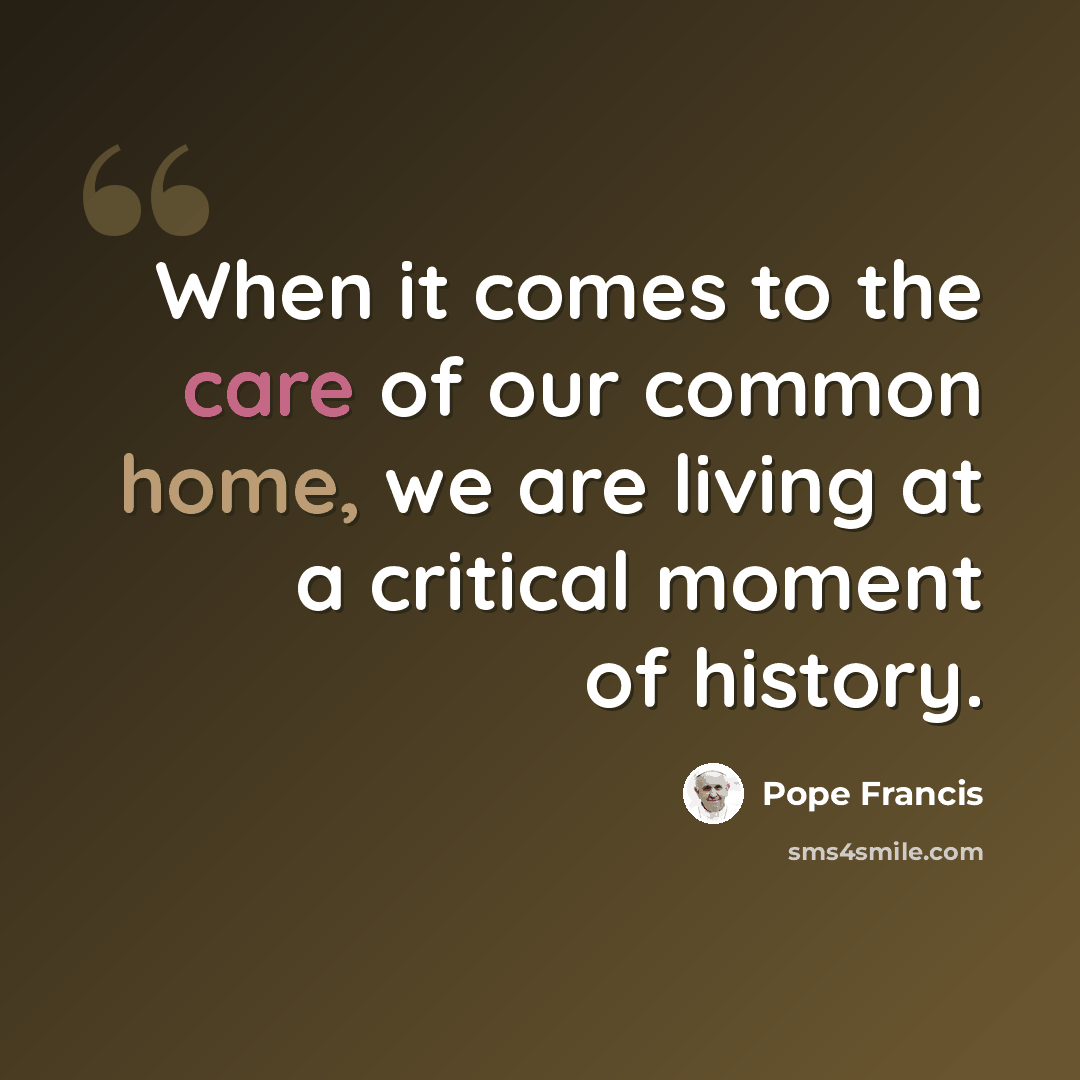 “When it comes to the care of our common home, we are living at a critical moment of history.” quote by Pope Francis