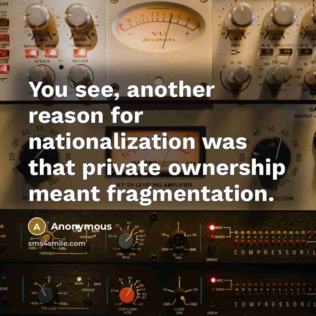 “You see, another reason for nationalization was that private ownership meant fragmentation.” quote by Anonymous