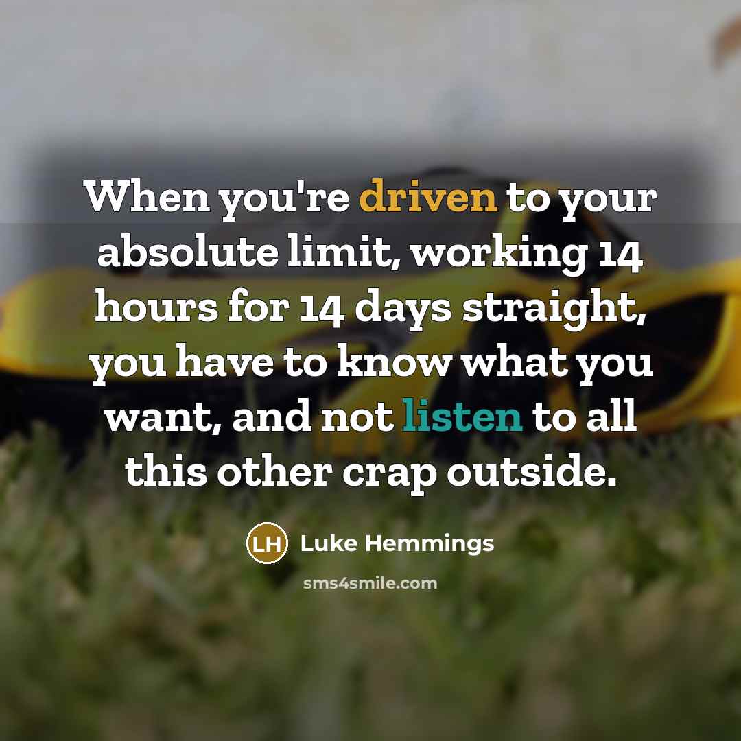“When you're driven to your absolute limit, working 14 hours for 14 days straight, you have to know what you want, and not listen to all this other crap outside.” quote by Luke Hemmings