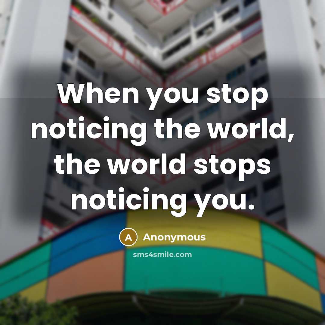 “When you stop noticing the world, the world stops noticing you.” quote by Anonymous