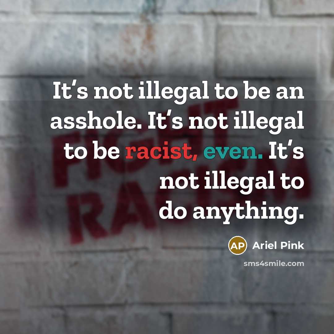 “It’s not illegal to be an asshole. It’s not illegal to be racist, even. It’s not illegal to do anything.” quote by Ariel Pink