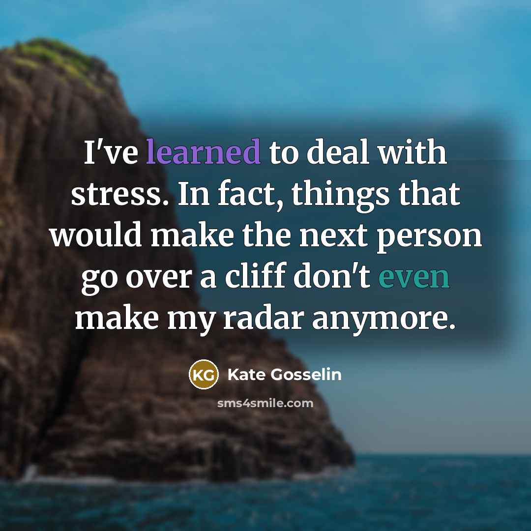 “I've learned to deal with stress. In fact, things that would make the next person go over a cliff don't even make my radar anymore.” quote by Kate Gosselin