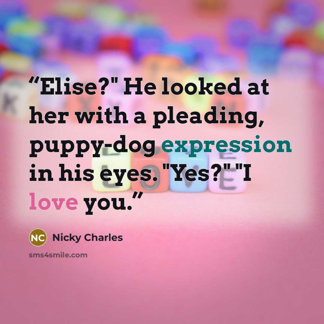 “Elise?" He looked at her with a pleading, puppy-dog expression in his eyes. "Yes?" "I love you.” quote by Nicky Charles
