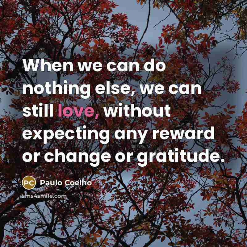 “When we can do nothing else, we can still love, without expecting any reward or change or gratitude.” quote by Paulo Coelho
