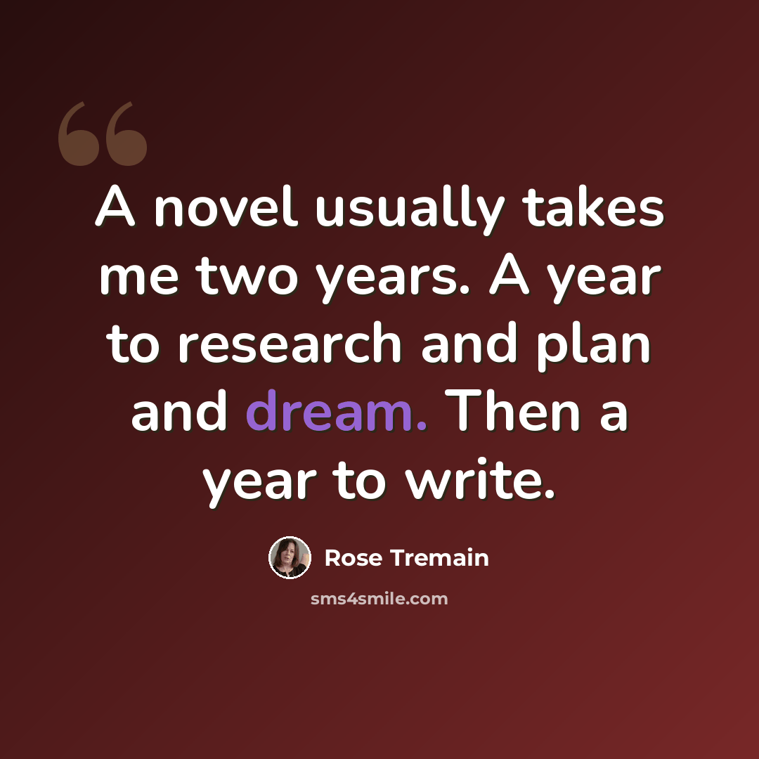 “A novel usually takes me two years. A year to research and plan and dream. Then a year to write.” quote by Rose Tremain