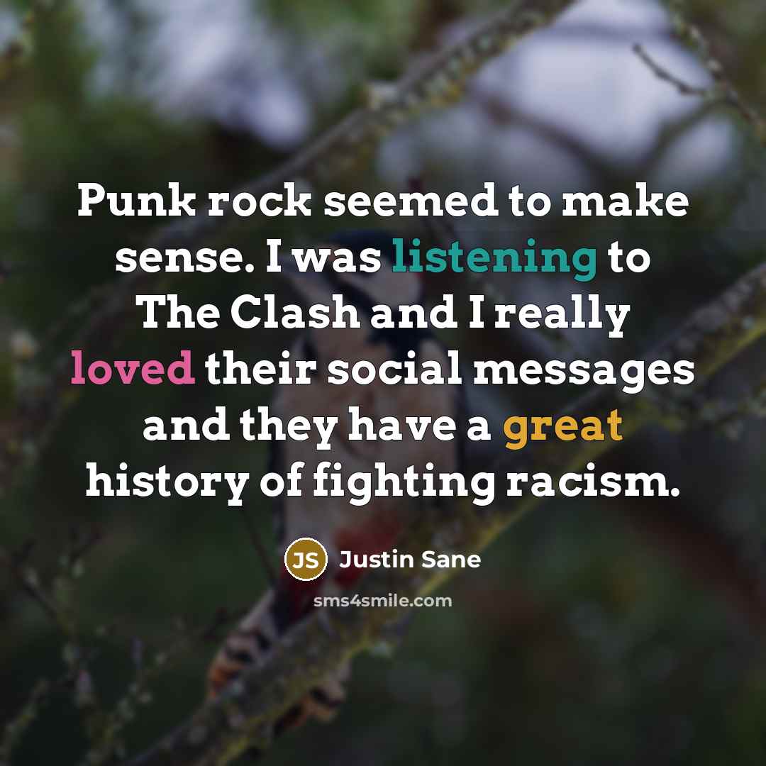“Punk rock seemed to make sense. I was listening to The Clash and I really loved their social messages and they have a great history of fighting racism.” quote by Justin Sane