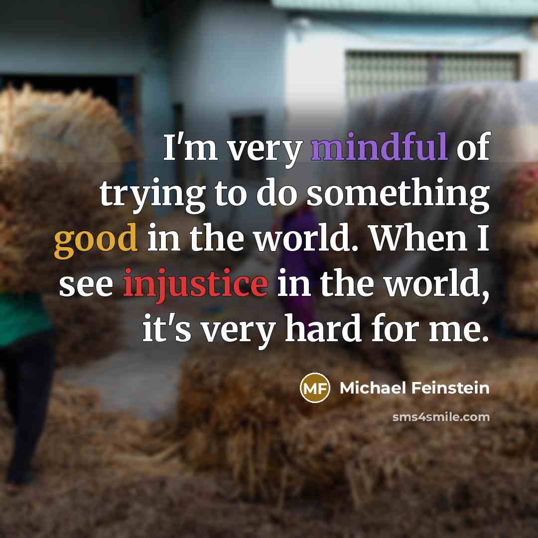 “I'm very mindful of trying to do something good in the world. When I see injustice in the world, it's very hard for me.” quote by Michael Feinstein