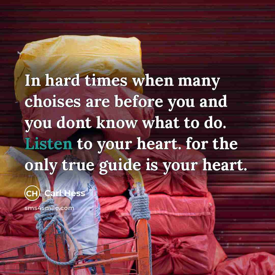 “In hard times when many choises are before you and you dont know what to do. Listen to your heart. for the only true guide is your heart.” quote by Carl Hess
