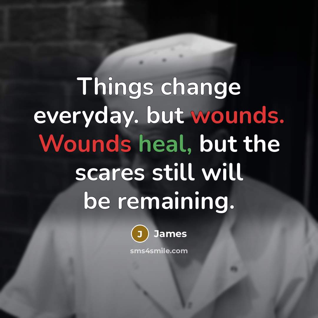“Things change everyday. but wounds. Wounds heal, but the scares still will be remaining.” quote by James
