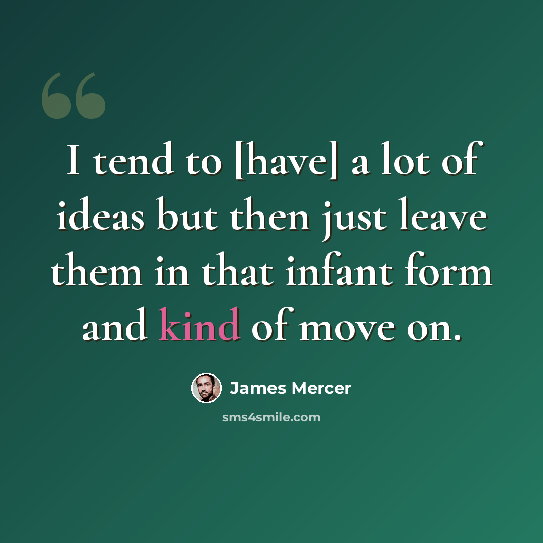 “I tend to [have] a lot of ideas but then just leave them in that infant form and kind of move on.” quote by James Mercer
