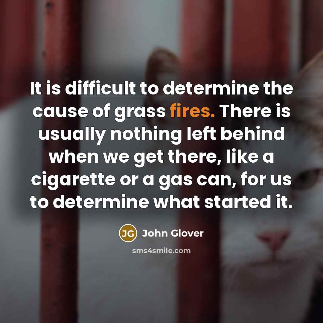“It is difficult to determine the cause of grass fires. There is usually nothing left behind when we get there, like a cigarette or a gas can, for us to determine what started it.” quote by John Glover