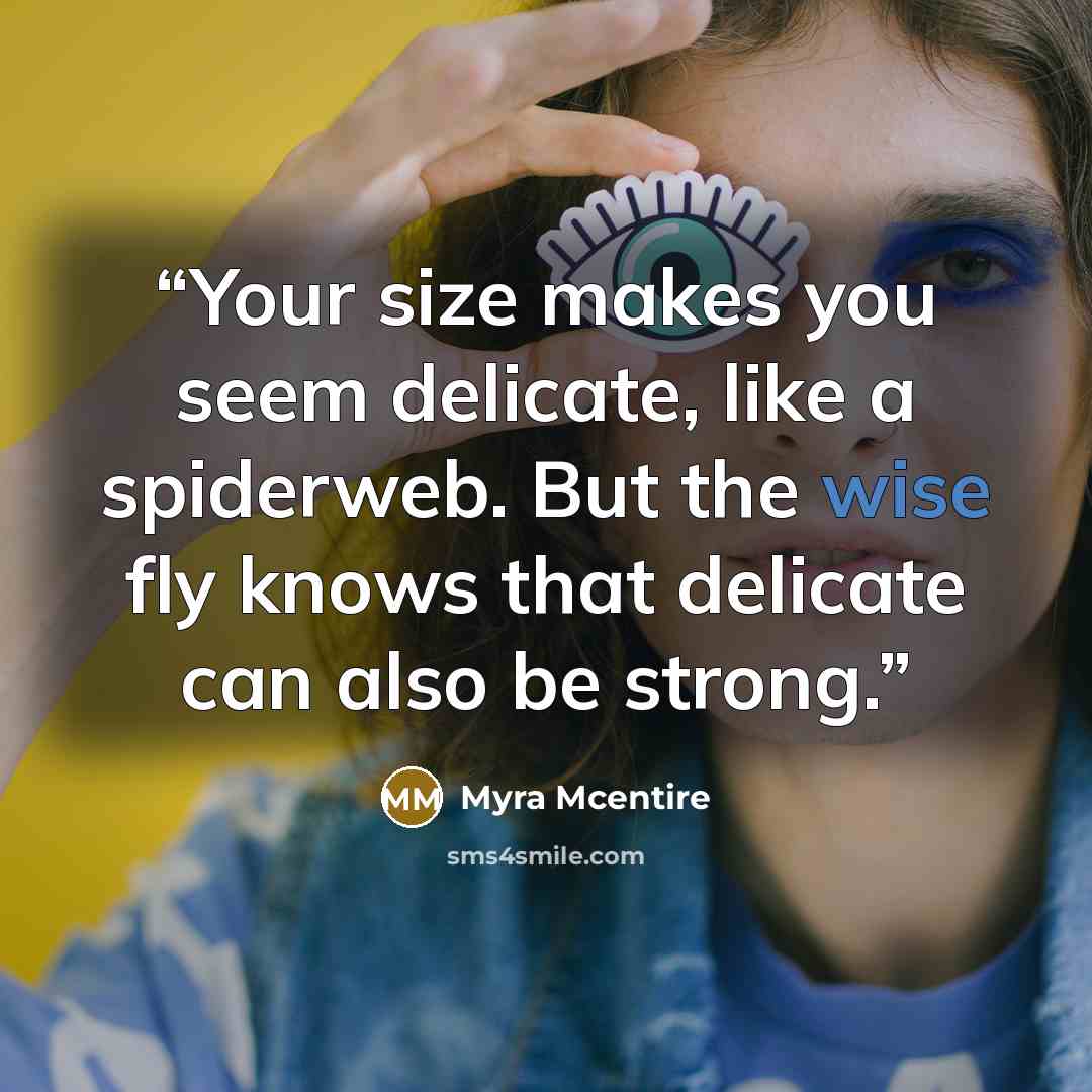 “Your size makes you seem delicate, like a spiderweb. But the wise fly knows that delicate can also be strong.” quote by Myra McEntire