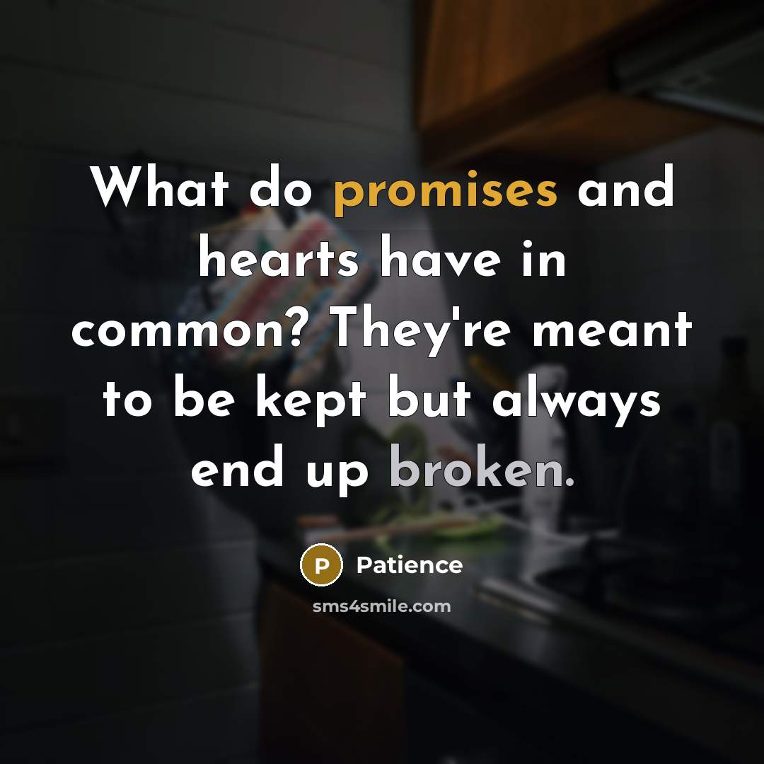 “What do promises and hearts have in common? They're meant to be kept but always end up broken.” quote by Patience