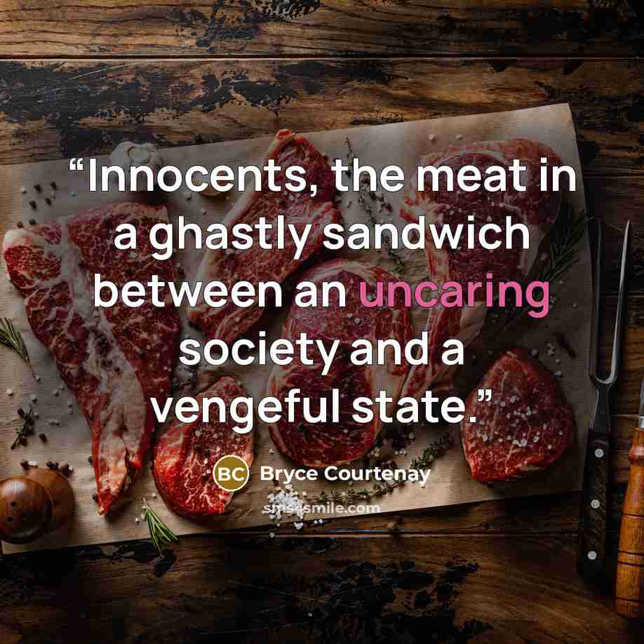 “Innocents, the meat in a ghastly sandwich between an uncaring society and a vengeful state.” quote by Bryce Courtenay