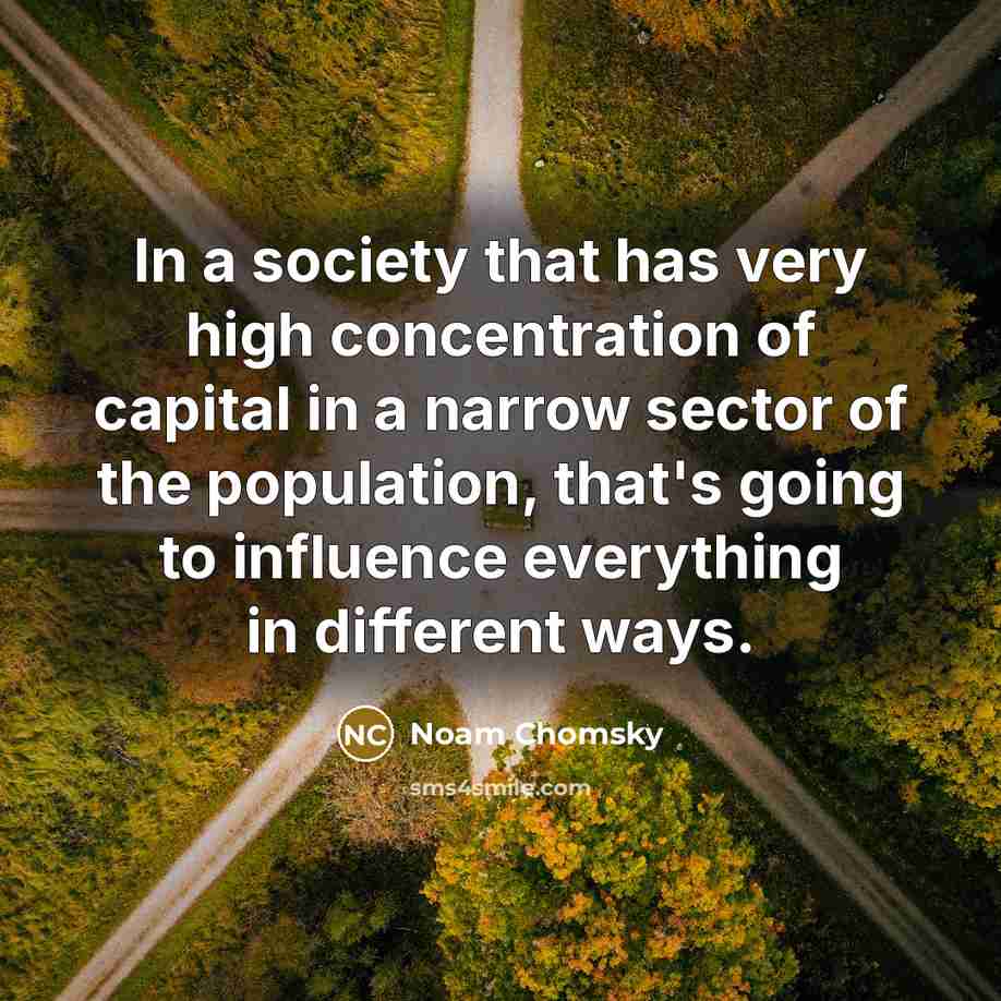 “In a society that has very high concentration of capital in a narrow sector of the population, that's going to influence everything in different ways.” quote by Noam Chomsky
