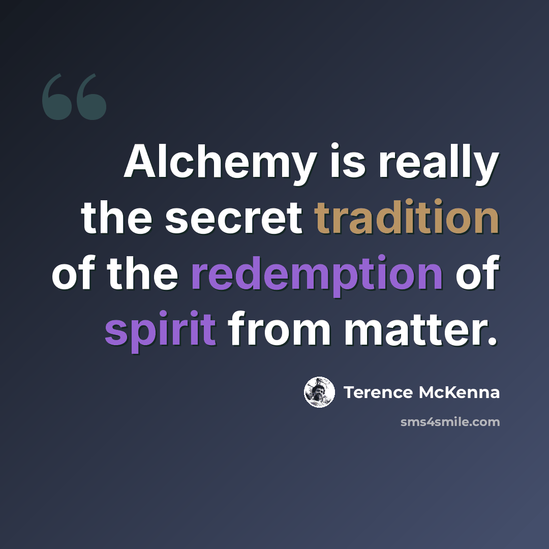 “Alchemy is really the secret tradition of the redemption of spirit from matter.” quote by Terence McKenna