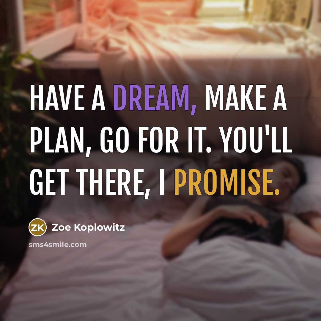 “Have a dream, make a plan, go for it. You'll get there, I promise.” quote by Zoe Koplowitz