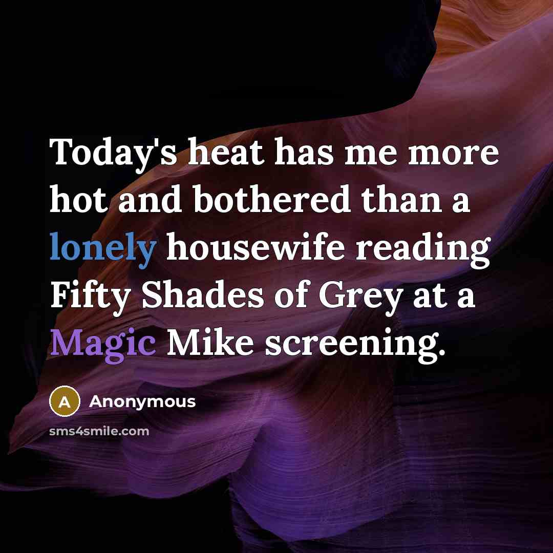 “Today's heat has me more hot and bothered than a lonely housewife reading Fifty Shades of Grey at a Magic Mike screening.” quote by Anonymous
