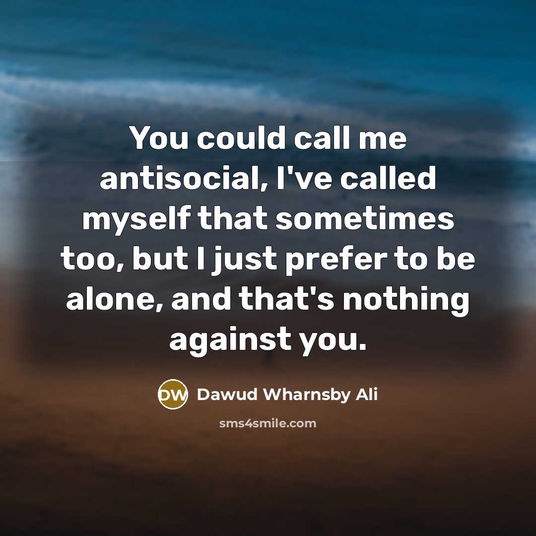 “You could call me antisocial, I've called myself that sometimes too, but I just prefer to be alone, and that's nothing against you.” quote by Dawud Wharnsby Ali