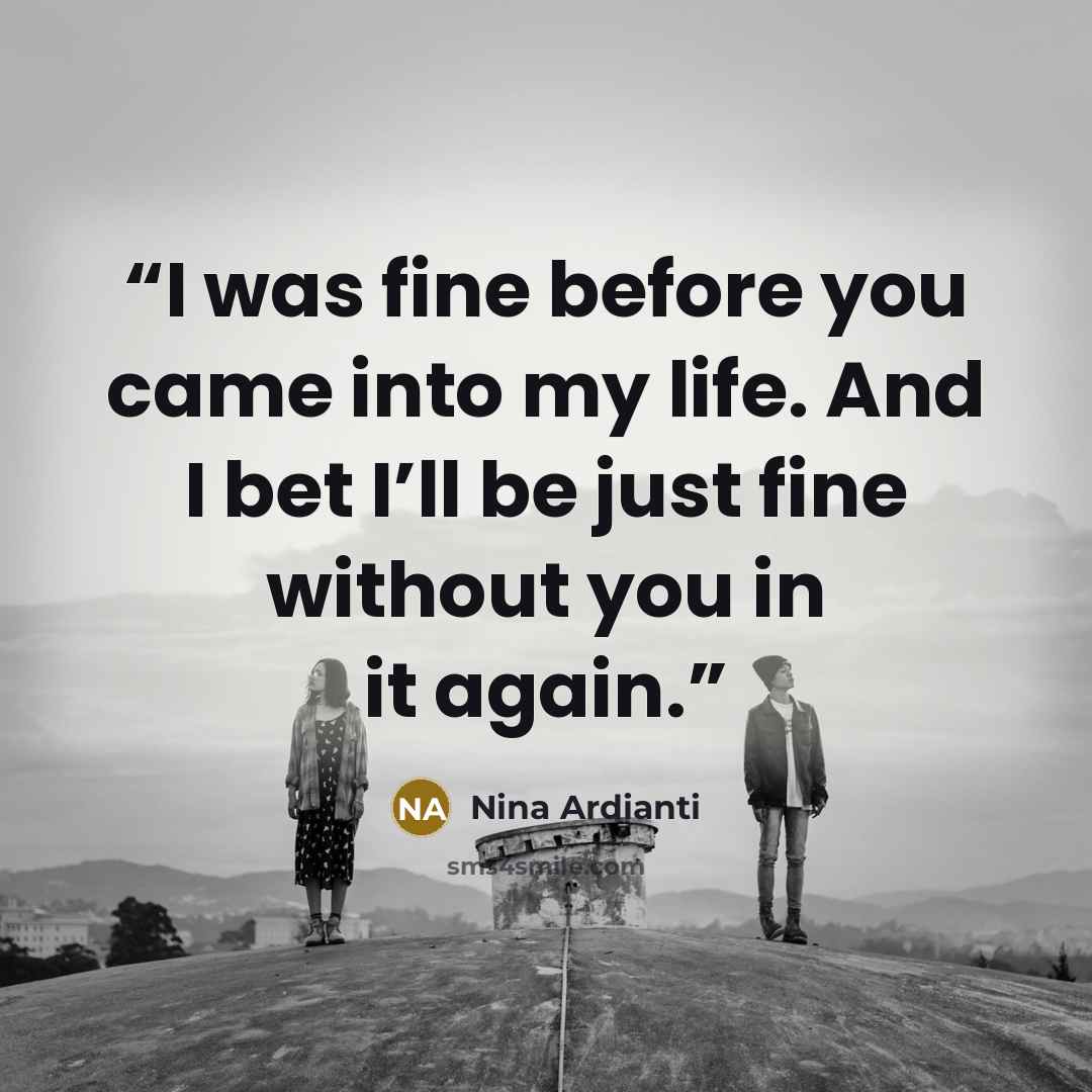 “I was fine before you came into my life. And I bet I’ll be just fine without you in it again.” quote by Nina Ardianti
