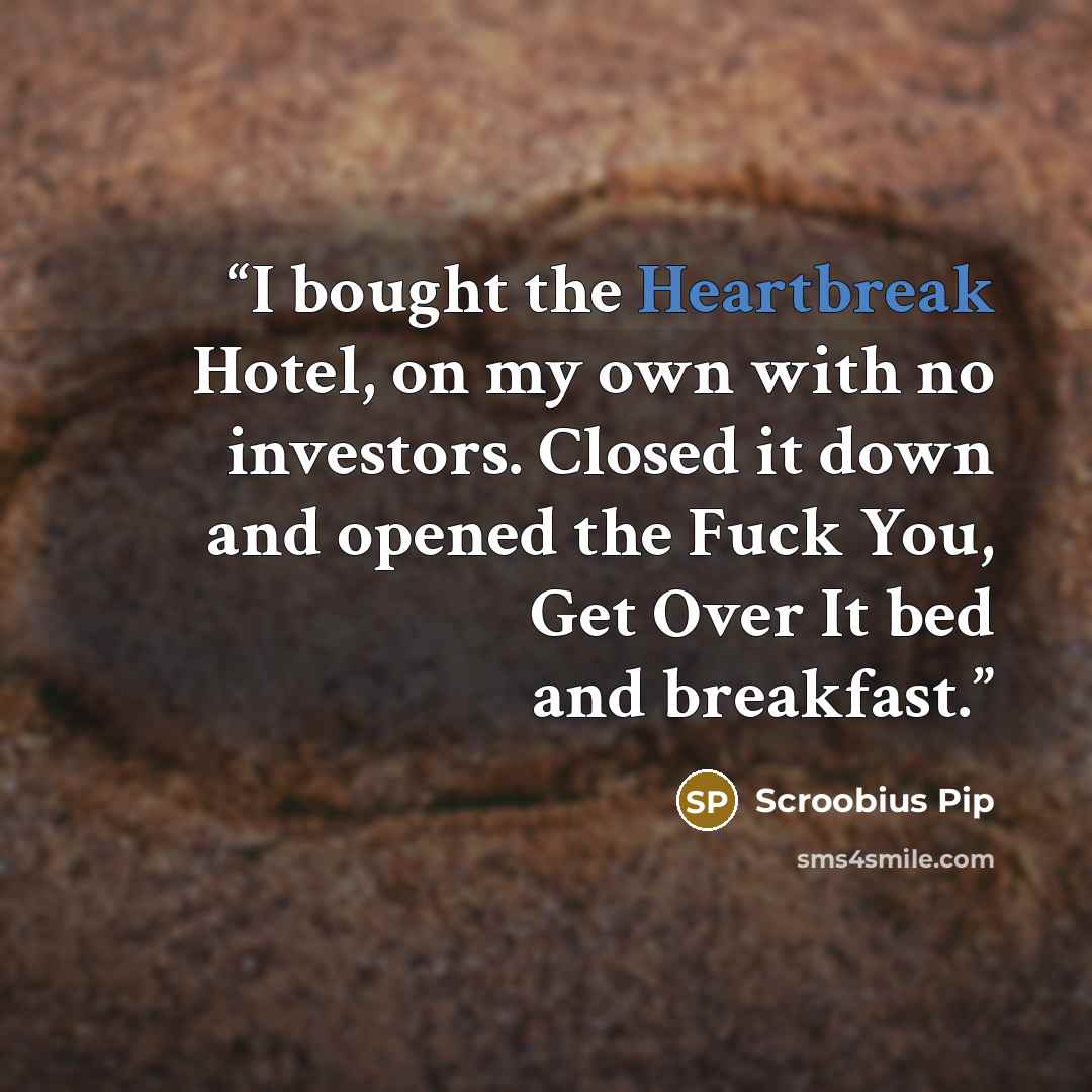 “I bought the Heartbreak Hotel, on my own with no investors. Closed it down and opened the Fuck You, Get Over It bed and breakfast.” quote by Scroobius Pip