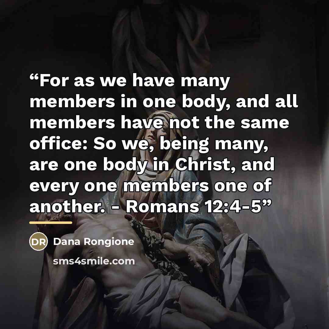 “For as we have many members in one body, and all members have not the same office: So we, being many, are one body in Christ, and every one members one of another. - Romans 12:4-5” quote by Dana Rongione
