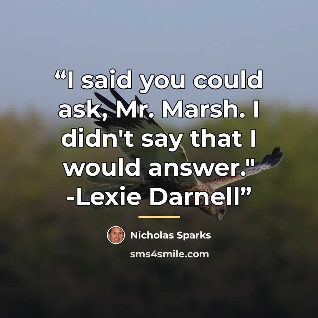 “I said you could ask, Mr. Marsh. I didn't say that I would answer." -Lexie Darnell” quote by Nicholas Sparks