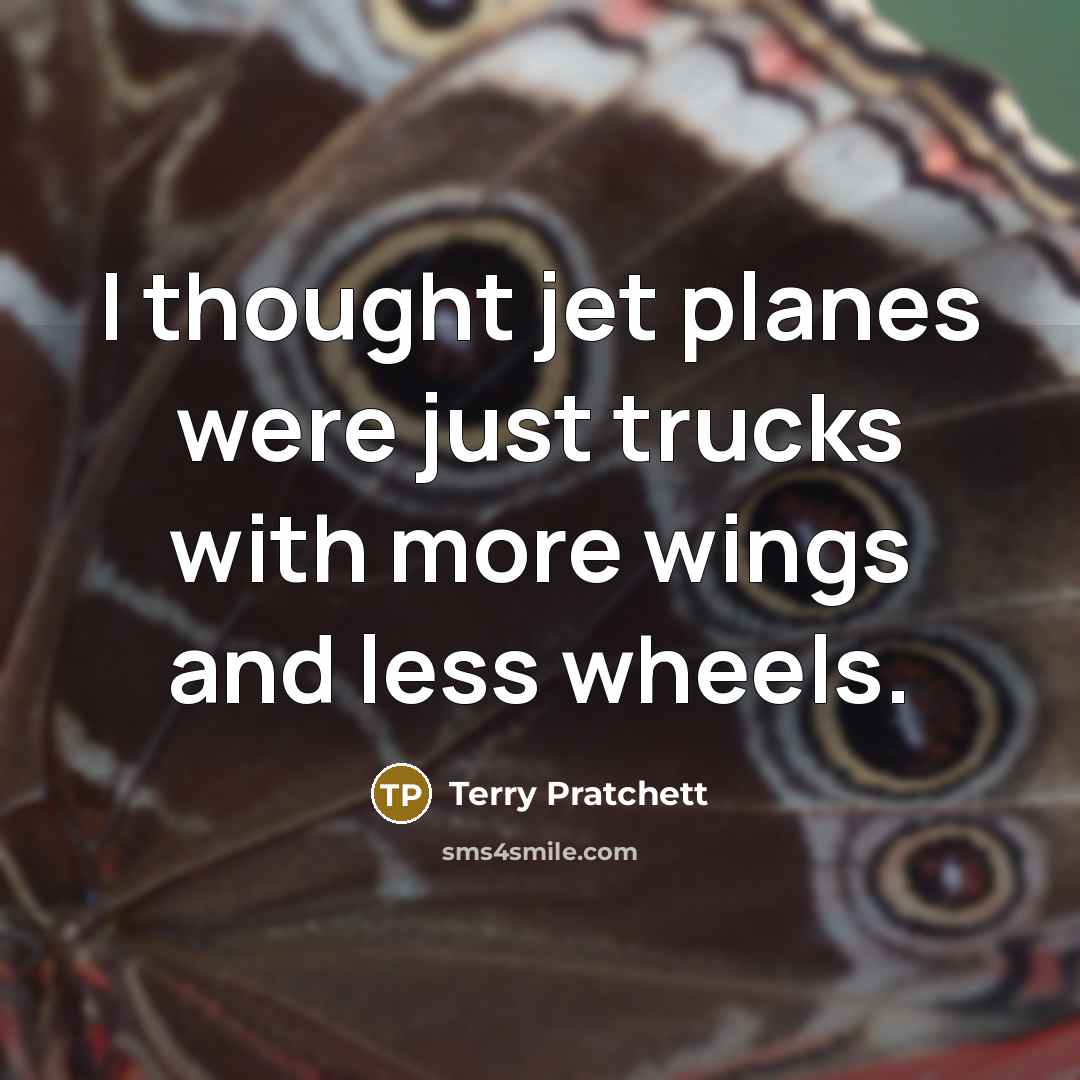 “I thought jet planes were just trucks with more wings and less wheels.” quote by Terry Pratchett