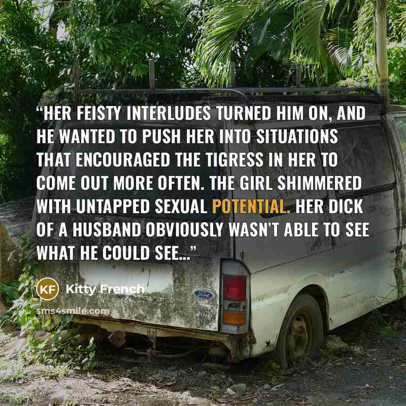 “Her feisty interludes turned him on, and he wanted to push her into situations that encouraged the tigress in her to come out more often. The girl shimmered with untapped sexual potential. Her dick of a husband obviously wasn’t able to see what he could see…” quote by Kitty French