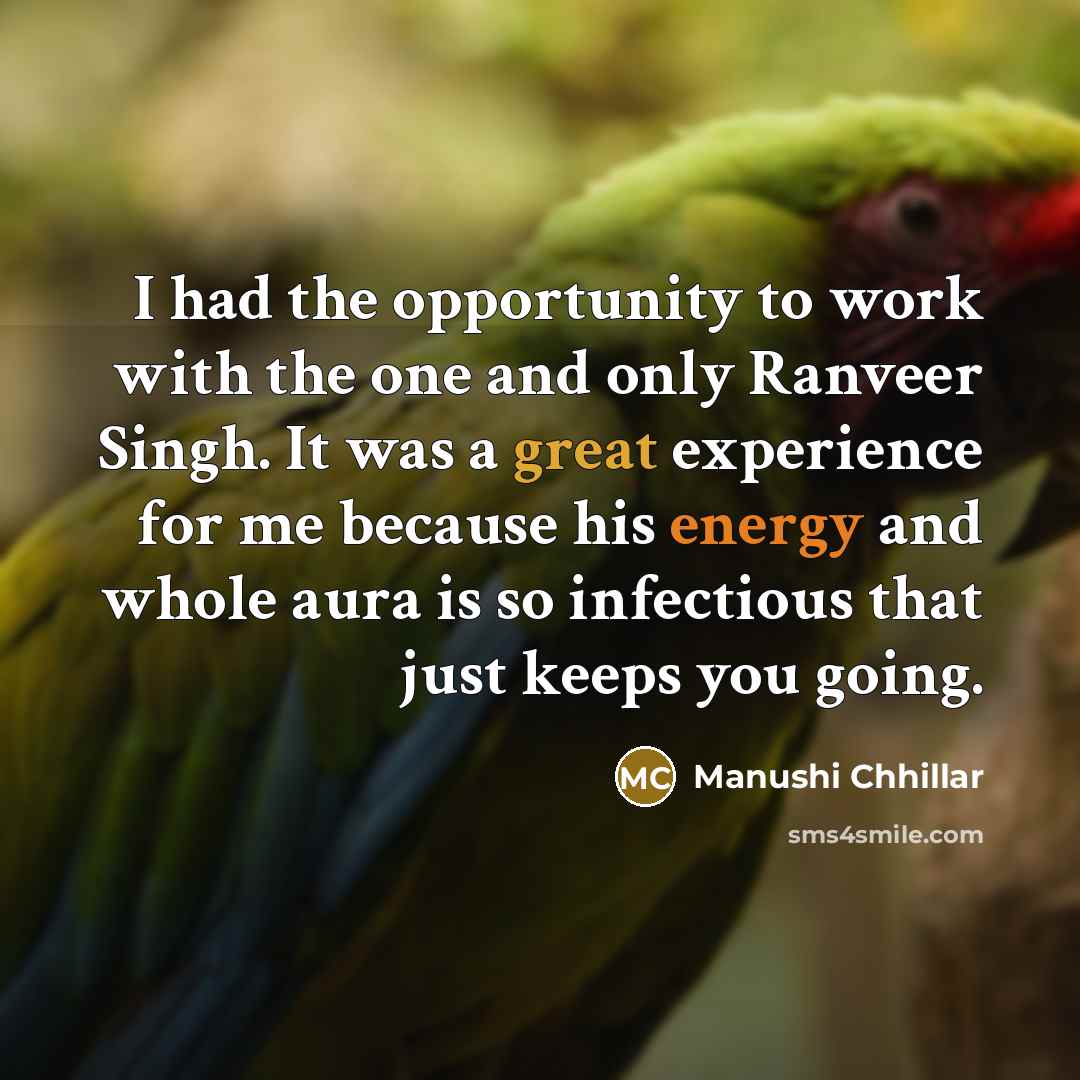 “I had the opportunity to work with the one and only Ranveer Singh. It was a great experience for me because his energy and whole aura is so infectious that just keeps you going.” quote by Manushi Chhillar