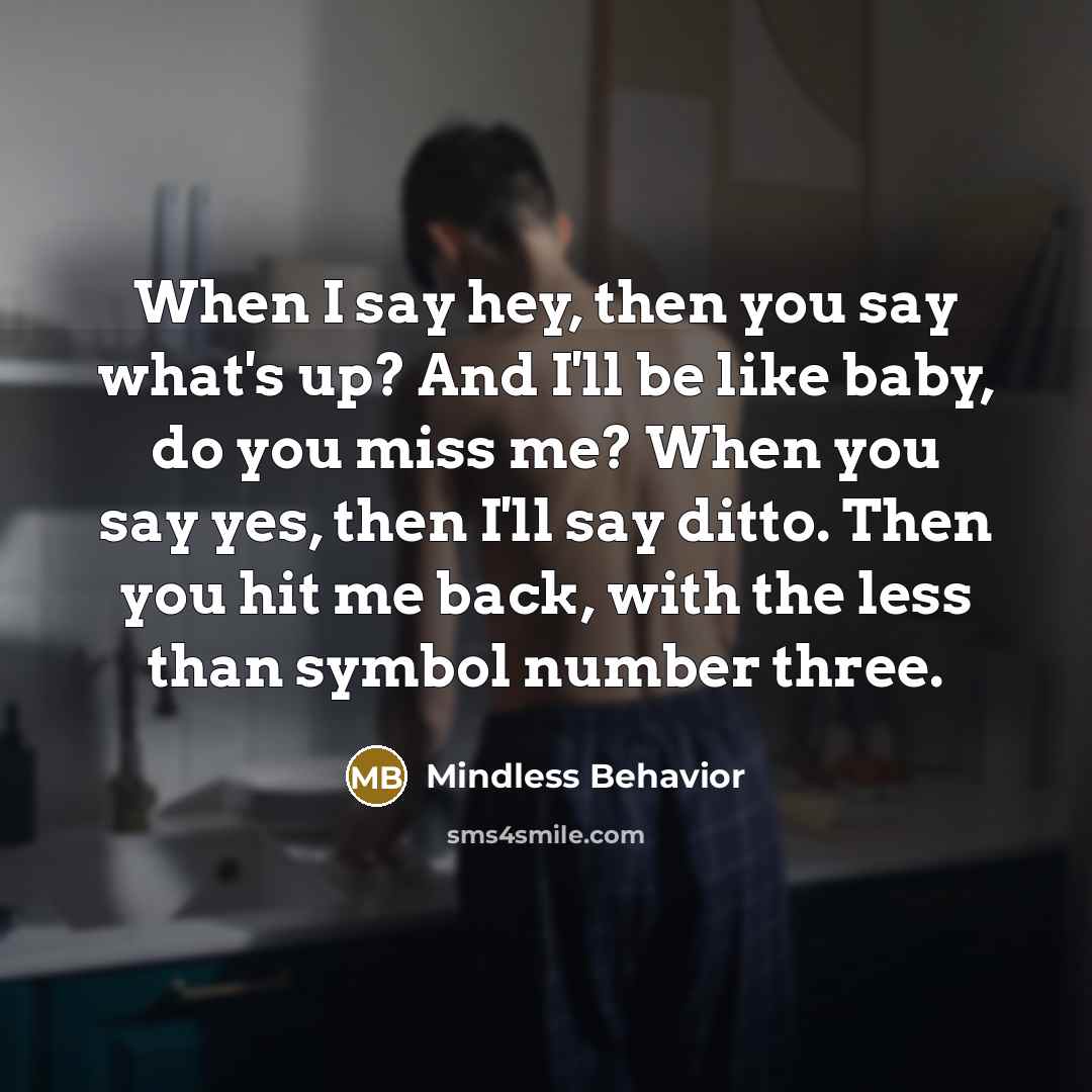 “When I say hey, then you say what's up? And I'll be like baby, do you miss me? When you say yes, then I'll say ditto. Then you hit me back, with the less than symbol number three.” quote by Mindless Behavior