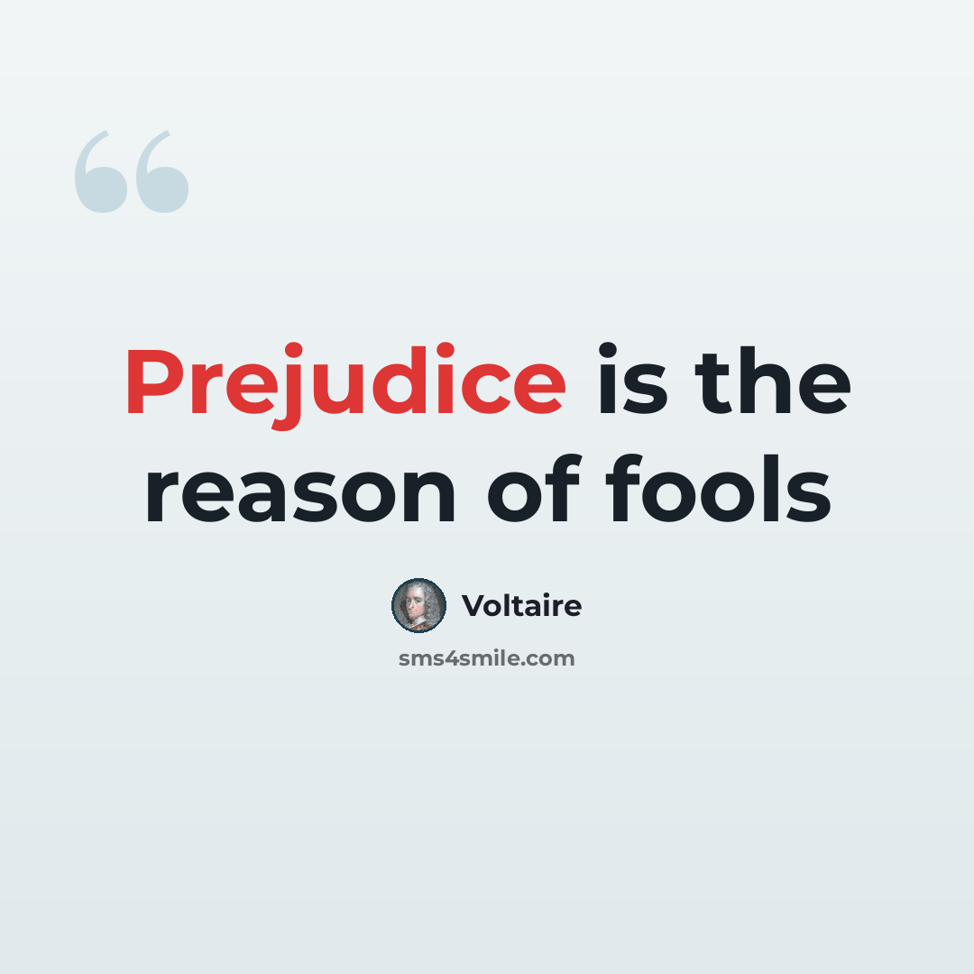 “Prejudice is the reason of fools” quote by Voltaire