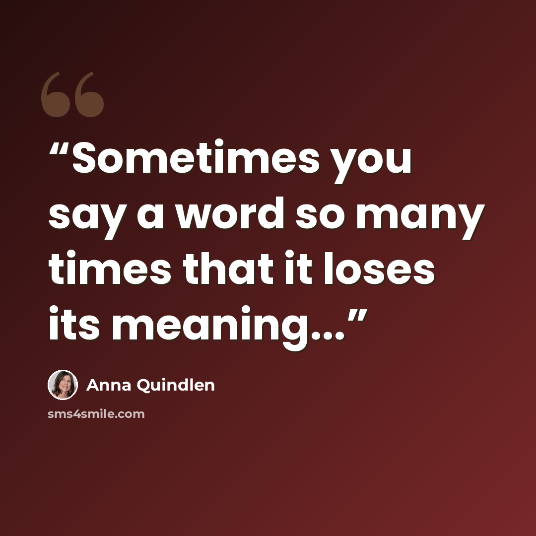 “Sometimes you say a word so many times that it loses its meaning...” quote by Anna Quindlen
