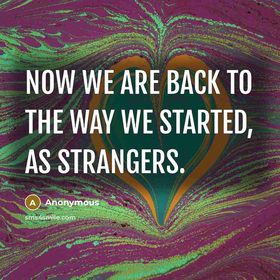 “Now we are back to the way we started, as strangers.” quote by Anonymous